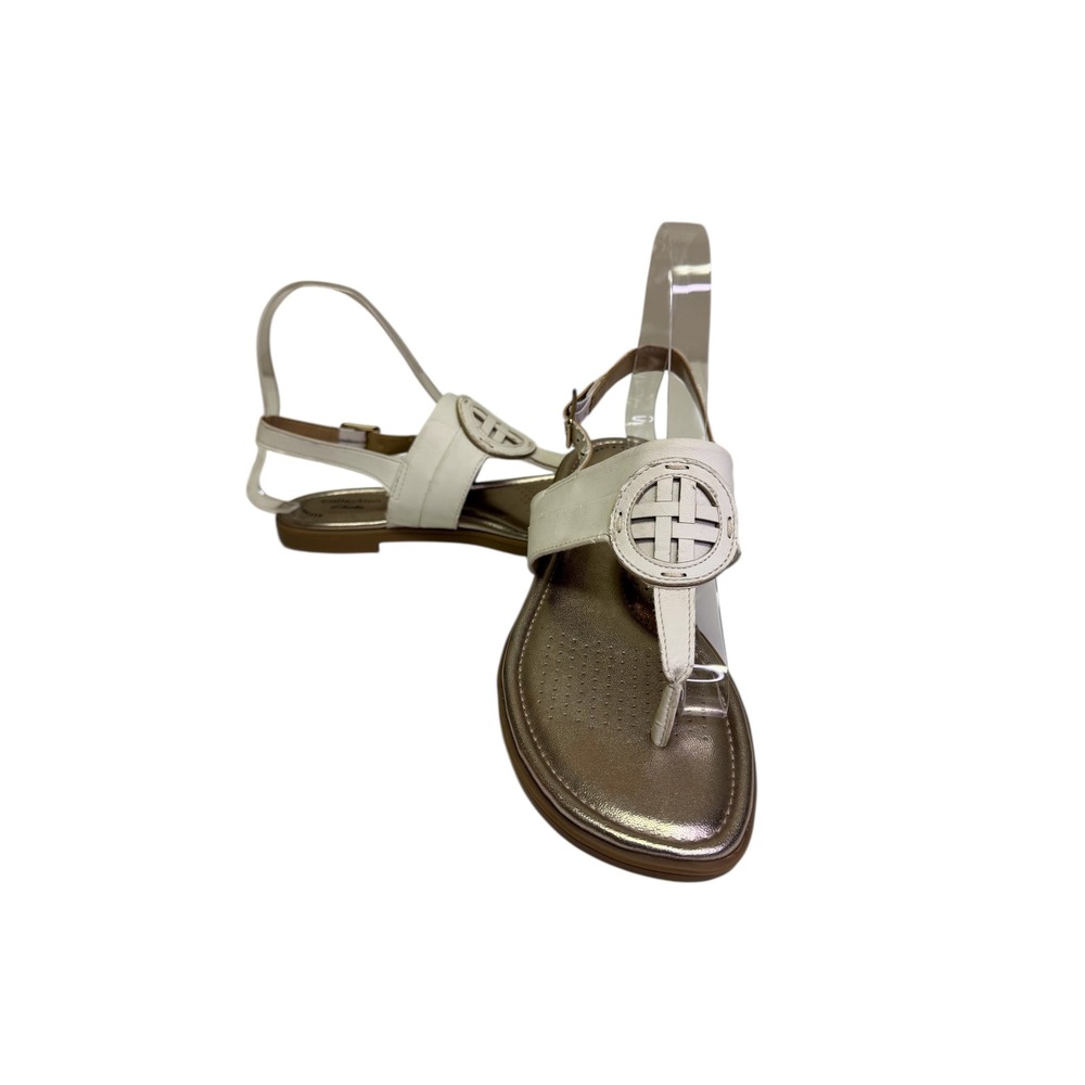 Clarks Collection Thong Sandals Womens 7 White Leather Medallion Slingback Flat